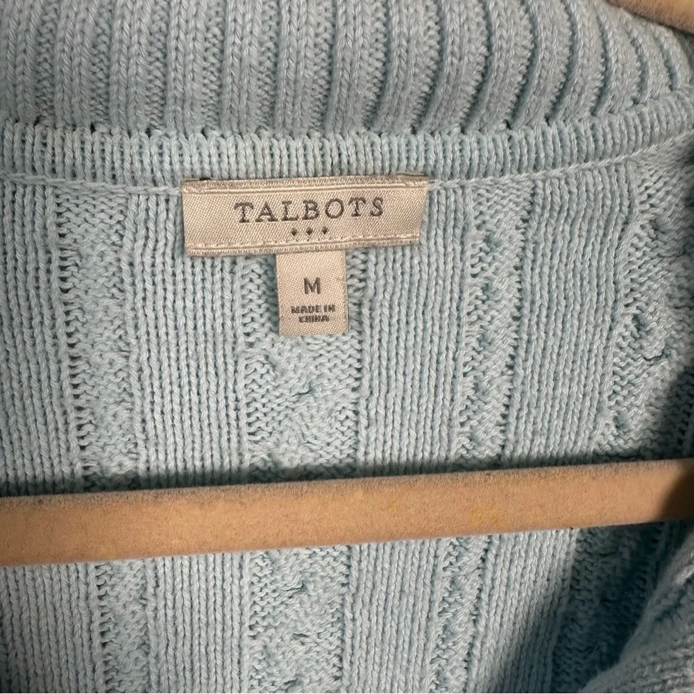 Talbots Cotton Cable Knit‎ Collared Sweater Light Blue Size M